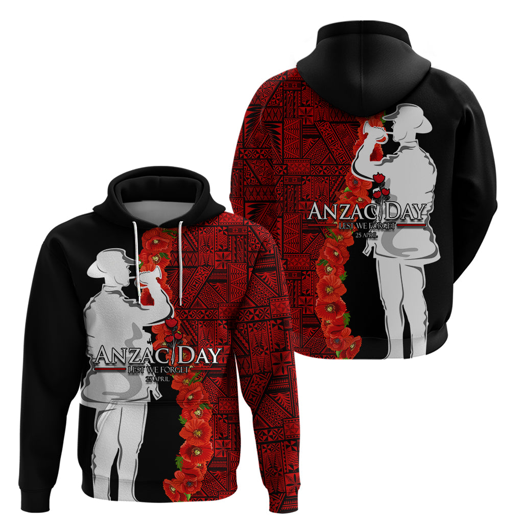 Tonga ANZAC Day Hoodie Red Poppies Flower Soldier Lest We Forget LT03 - Polynesian Pride