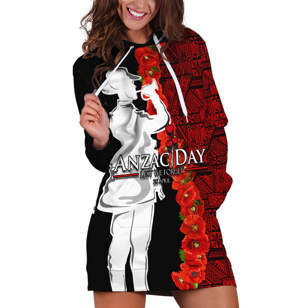 Tonga ANZAC Day Hoodie Dress Red Poppies Flower Soldier Lest We Forget LT03 Red - Polynesian Pride