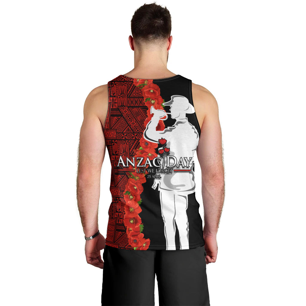 Tonga ANZAC Day Men Tank Top Red Poppies Flower Soldier Lest We Forget LT03 - Polynesian Pride