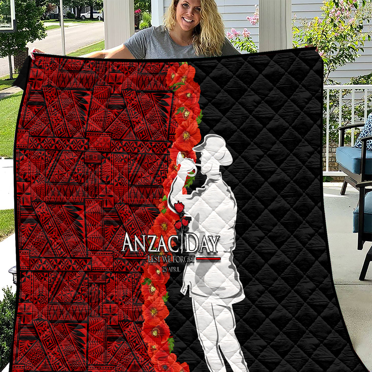 Tonga ANZAC Day Quilt Red Poppies Flower Soldier Lest We Forget LT03 Red - Polynesian Pride