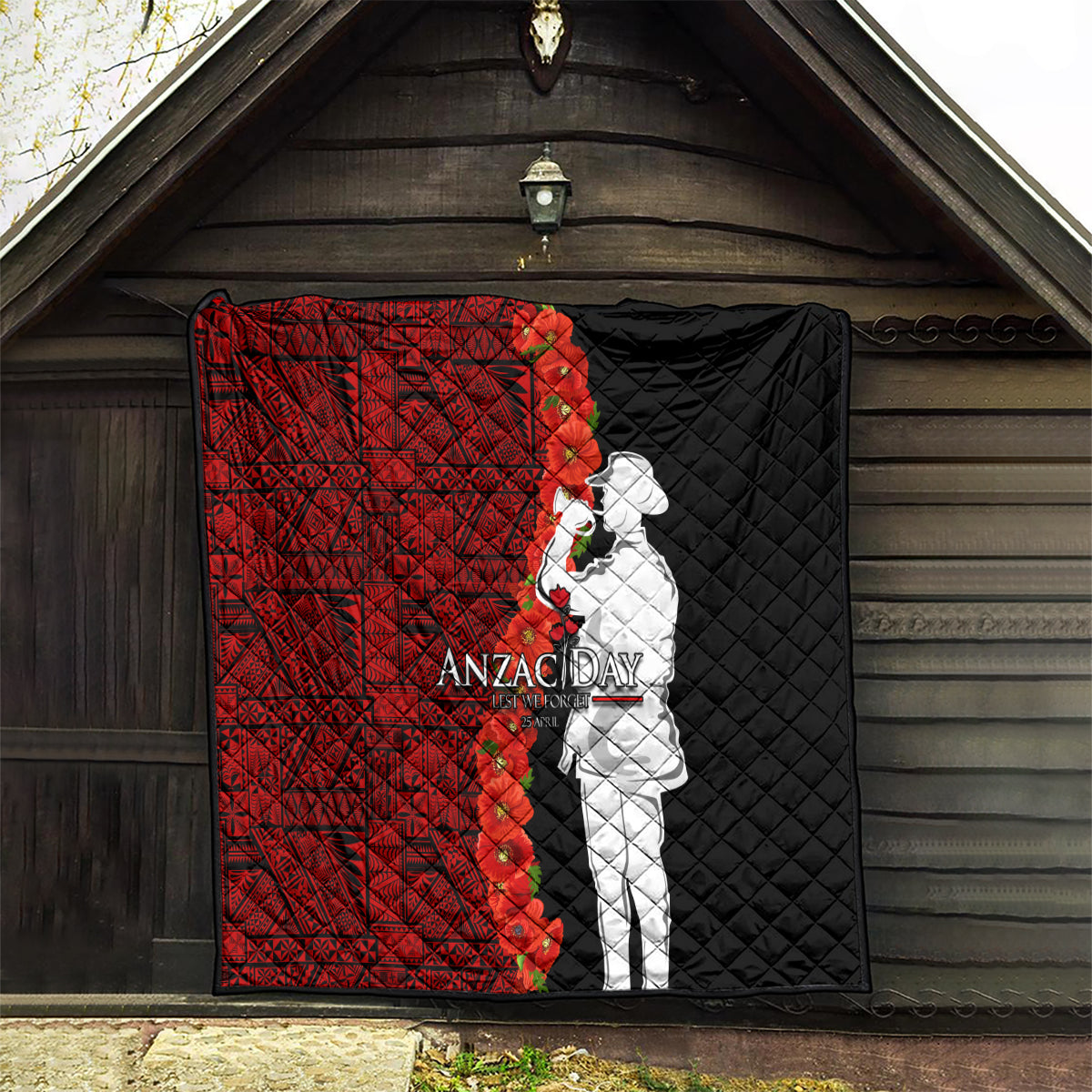 Tonga ANZAC Day Quilt Red Poppies Flower Soldier Lest We Forget LT03 - Polynesian Pride