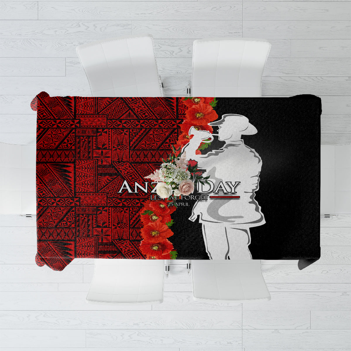 Tonga ANZAC Day Tablecloth Red Poppies Flower Soldier Lest We Forget LT03 Red - Polynesian Pride