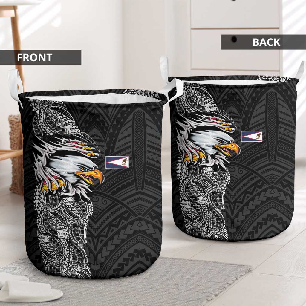 American Samoa Flag Day Laundry Basket Tribal Tattoo with Eagle Black LT03 - Polynesian Pride