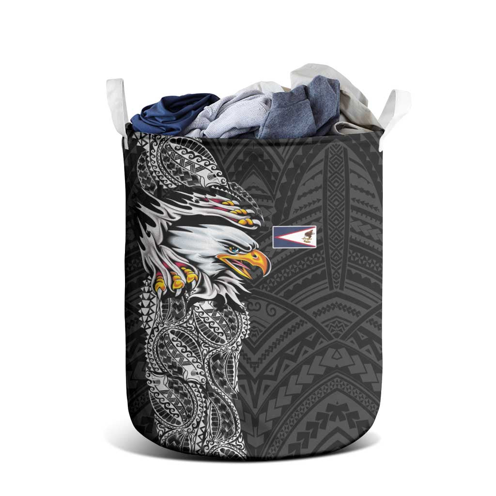 American Samoa Flag Day Laundry Basket Tribal Tattoo with Eagle Black LT03 - Polynesian Pride