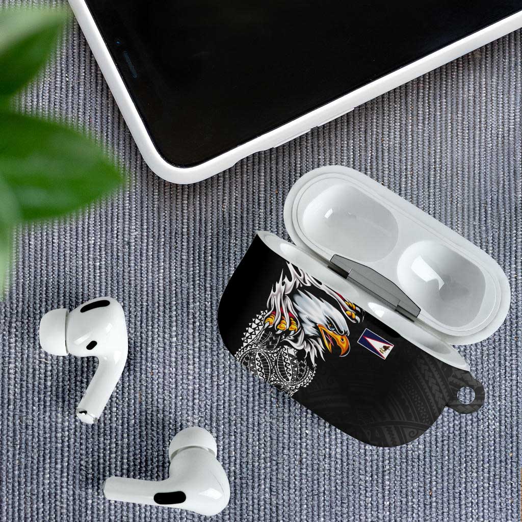 American Samoa Flag Day AirPods Case Tribal Tattoo with Eagle Black LT03 - Polynesian Pride