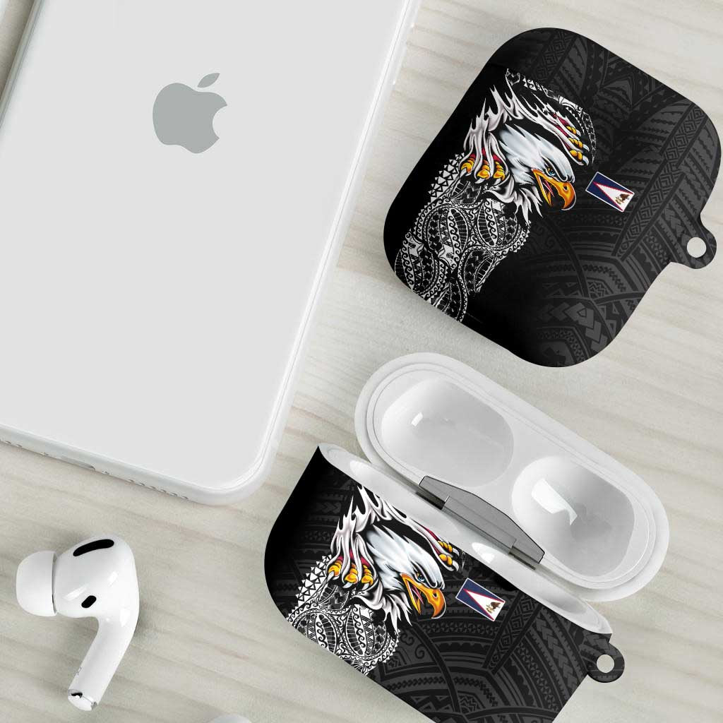 American Samoa Flag Day AirPods Case Tribal Tattoo with Eagle Black LT03 - Polynesian Pride