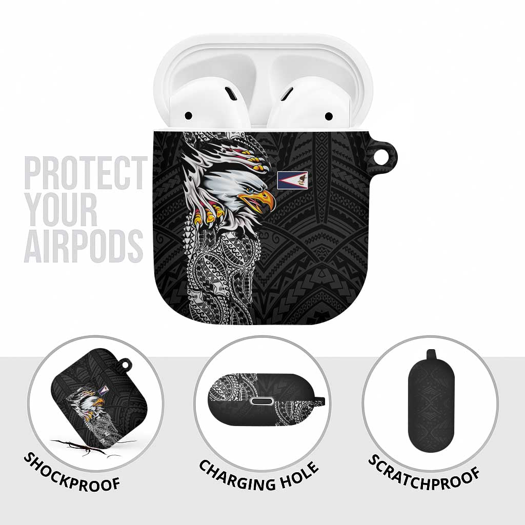 American Samoa Flag Day AirPods Case Tribal Tattoo with Eagle Black LT03 - Polynesian Pride