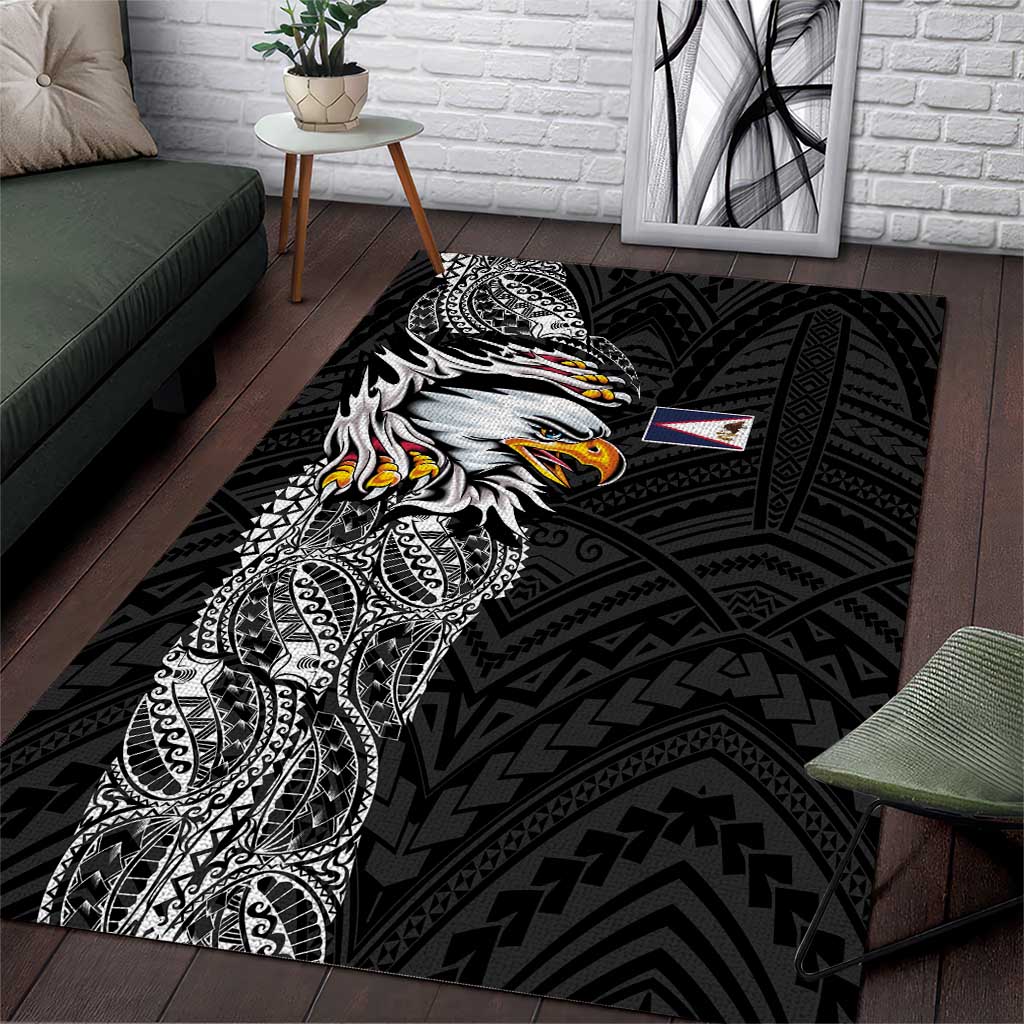 American Samoa Flag Day Area Rug Tribal Tattoo with Eagle Black LT03 Black - Polynesian Pride
