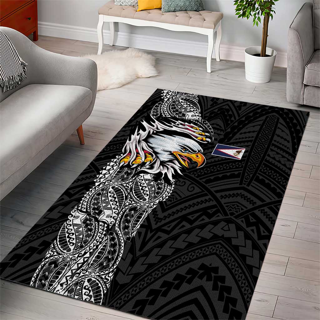 American Samoa Flag Day Area Rug Tribal Tattoo with Eagle Black LT03 - Polynesian Pride