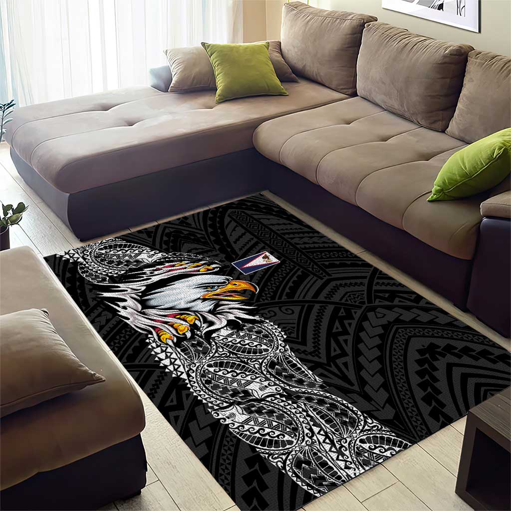 American Samoa Flag Day Area Rug Tribal Tattoo with Eagle Black LT03 - Polynesian Pride
