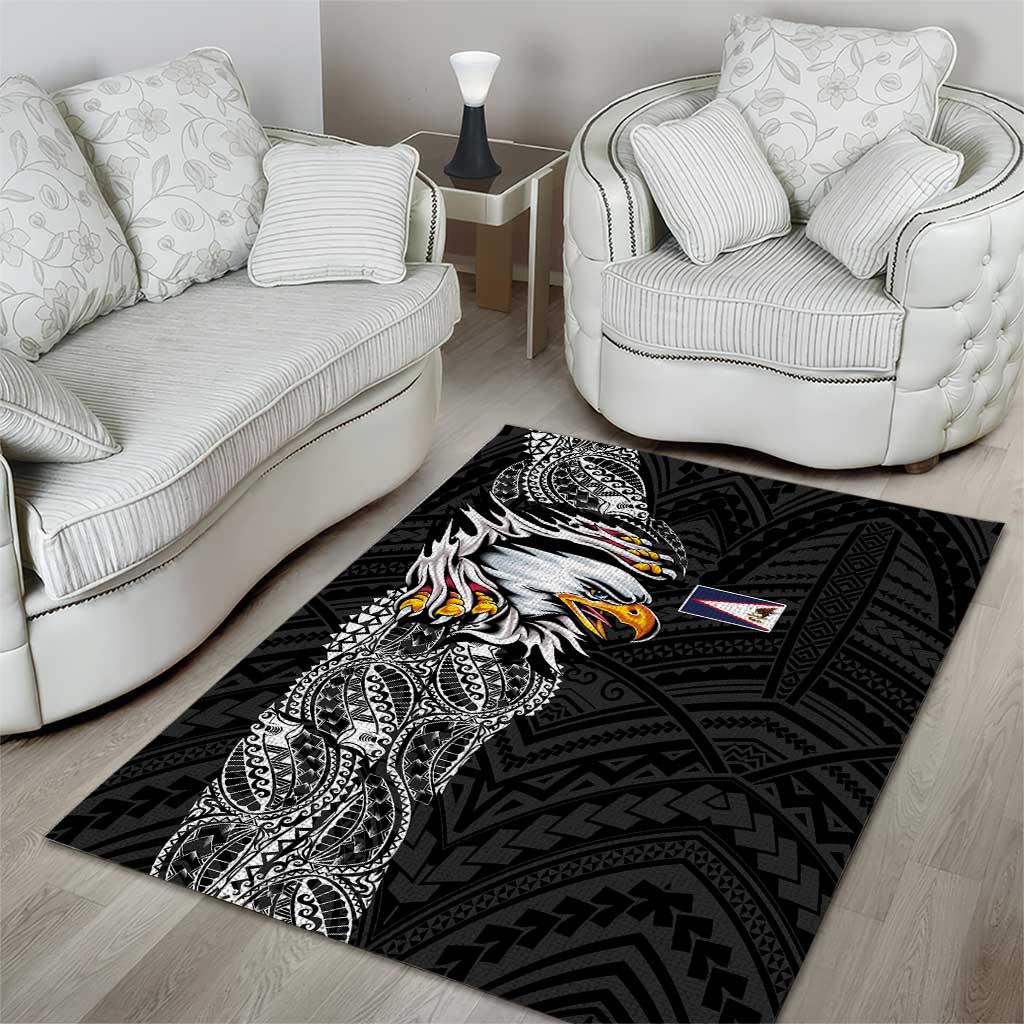 American Samoa Flag Day Area Rug Tribal Tattoo with Eagle Black LT03 - Polynesian Pride