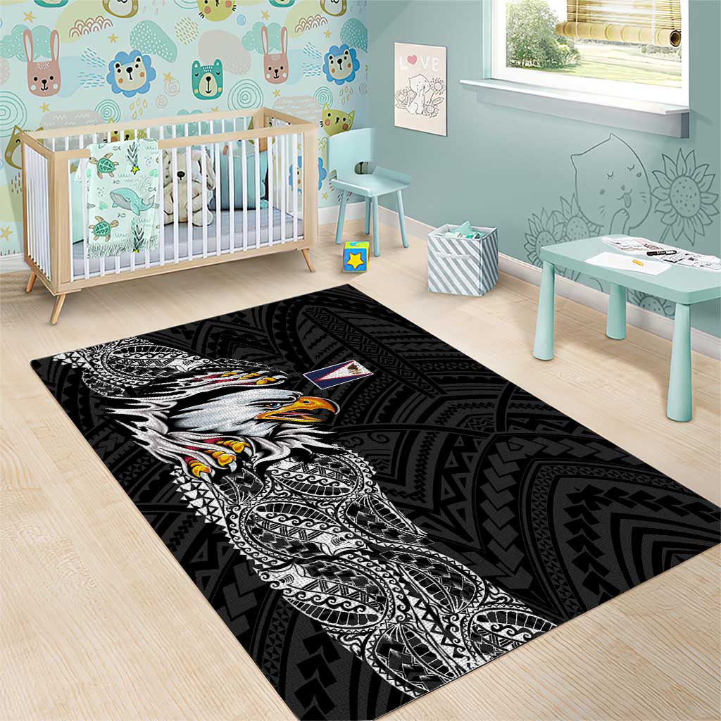 American Samoa Flag Day Area Rug Tribal Tattoo with Eagle Black LT03 - Polynesian Pride