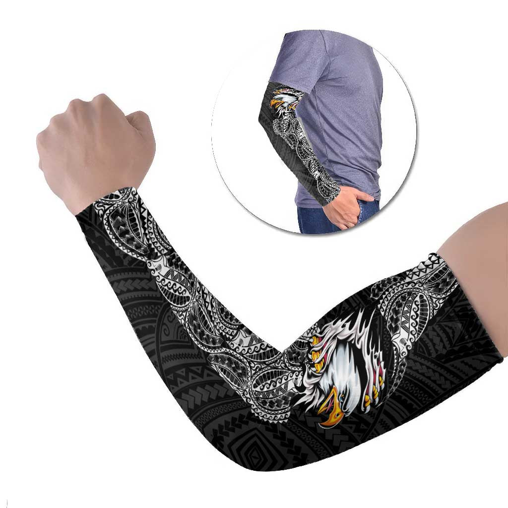 American Samoa Flag Day Arm Sleeves Tribal Tattoo with Eagle Black LT03 Set of 2 Black - Polynesian Pride