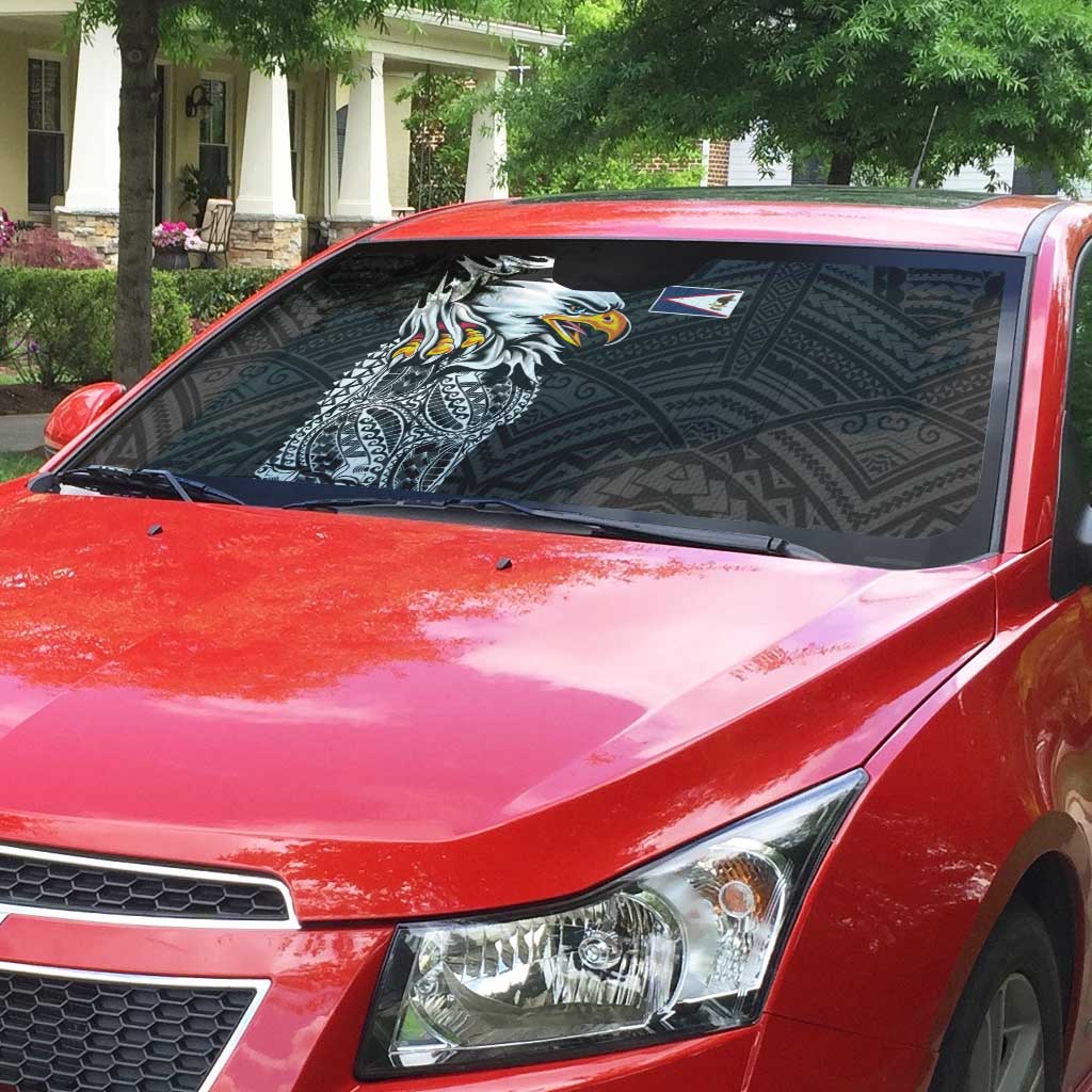 American Samoa Flag Day Auto Sun Shade Tribal Tattoo with Eagle Black LT03 - Polynesian Pride