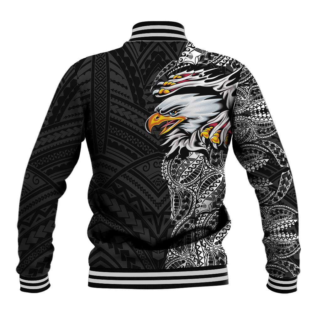 American Samoa Flag Day Baseball Jacket Tribal Tattoo with Eagle Black LT03 - Polynesian Pride