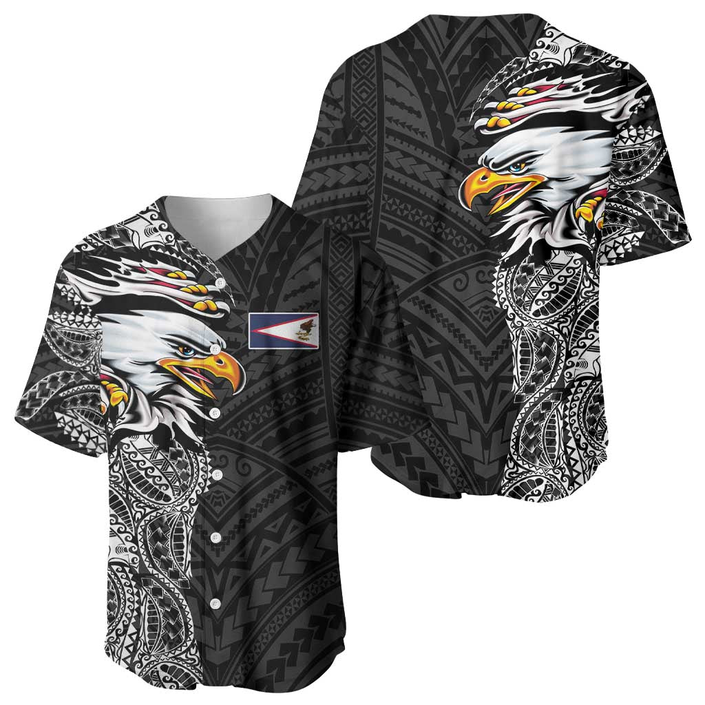 American Samoa Flag Day Baseball Jersey Tribal Tattoo with Eagle Black LT03 - Polynesian Pride