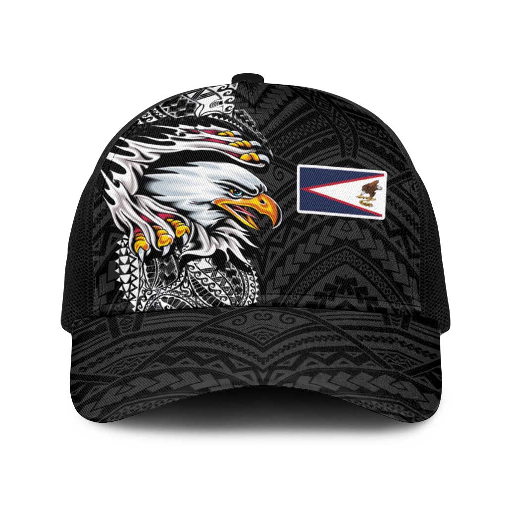 American Samoa Flag Day Baseball Net Cap Tribal Tattoo with Eagle Black LT03 One Size Black Black - Polynesian Pride