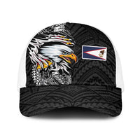 American Samoa Flag Day Baseball Net Cap Tribal Tattoo with Eagle Black LT03 One Size White Black - Polynesian Pride