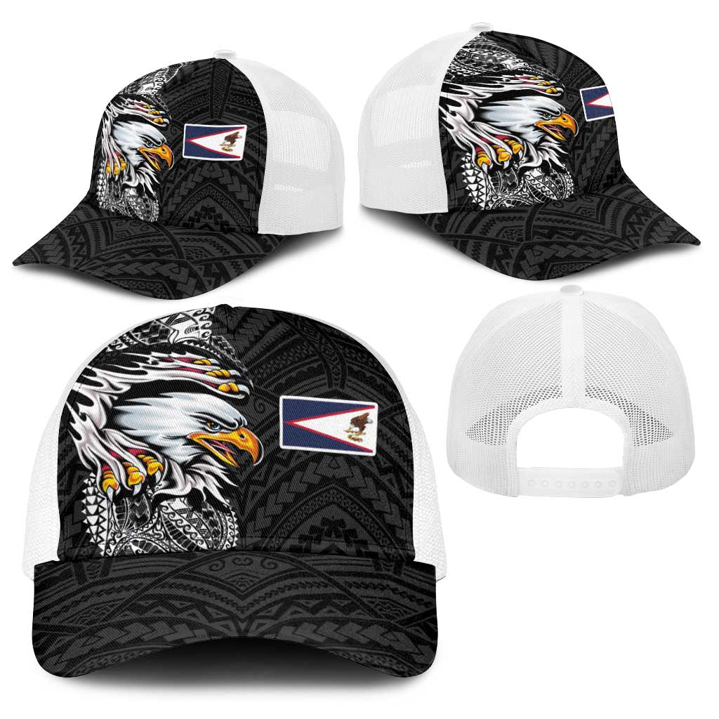 American Samoa Flag Day Baseball Net Cap Tribal Tattoo with Eagle Black LT03 - Polynesian Pride