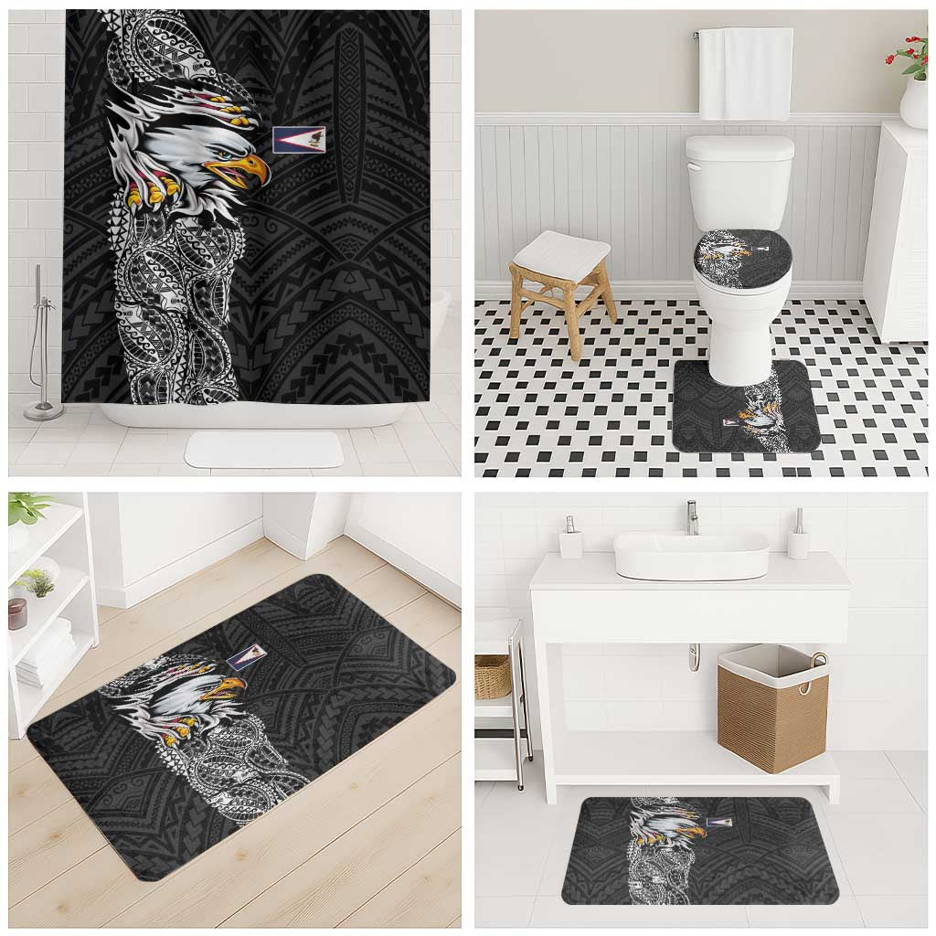 American Samoa Flag Day Bathroom Set Tribal Tattoo with Eagle Black LT03 - Polynesian Pride