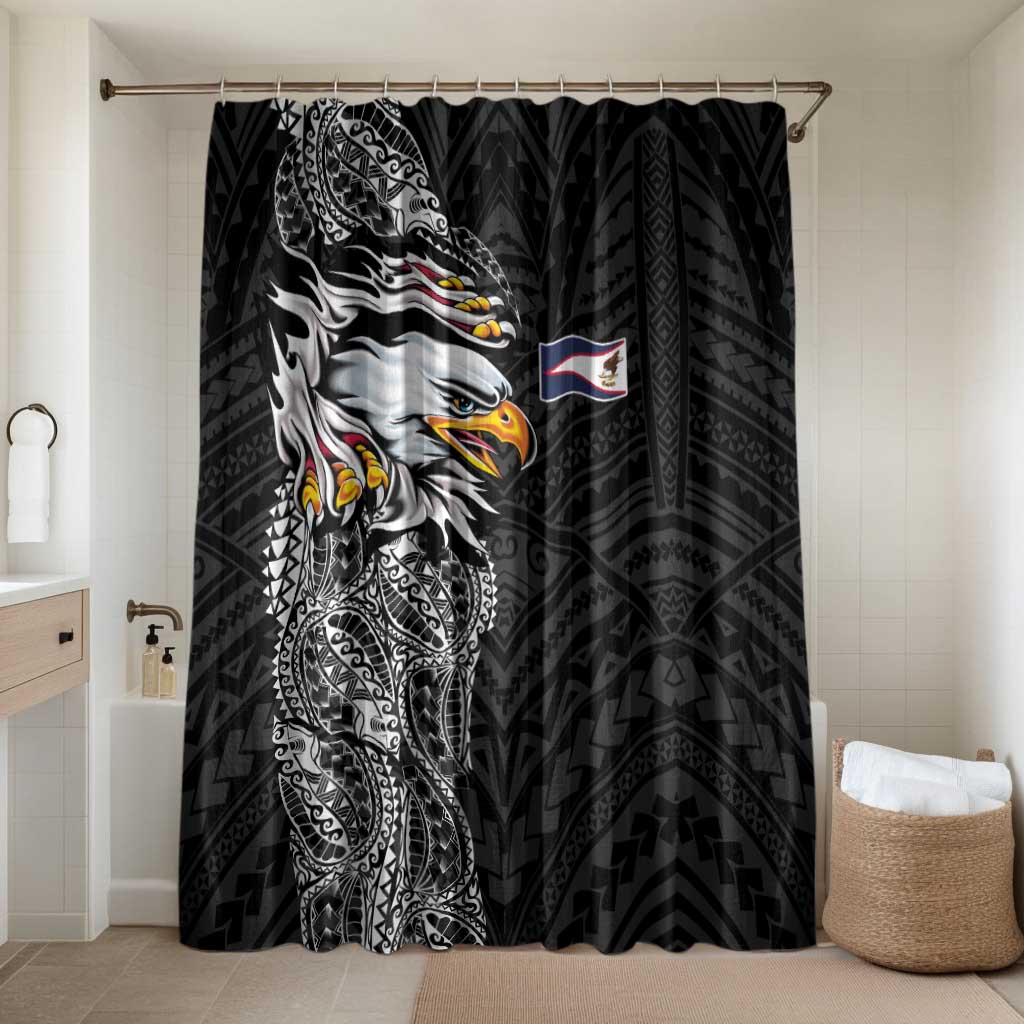 American Samoa Flag Day Bathroom Set Tribal Tattoo with Eagle Black LT03 Shower Curtain Only Black - Polynesian Pride