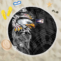 American Samoa Flag Day Beach Blanket Tribal Tattoo with Eagle Black
