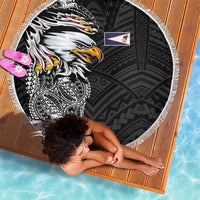 American Samoa Flag Day Beach Blanket Tribal Tattoo with Eagle Black