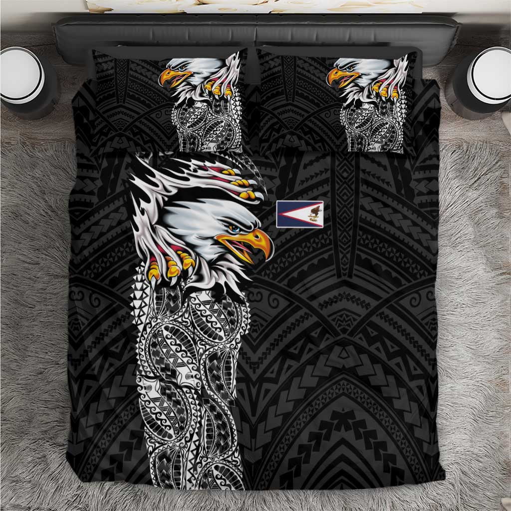 American Samoa Flag Day Bedding Set Tribal Tattoo with Eagle Black LT03 Black - Polynesian Pride