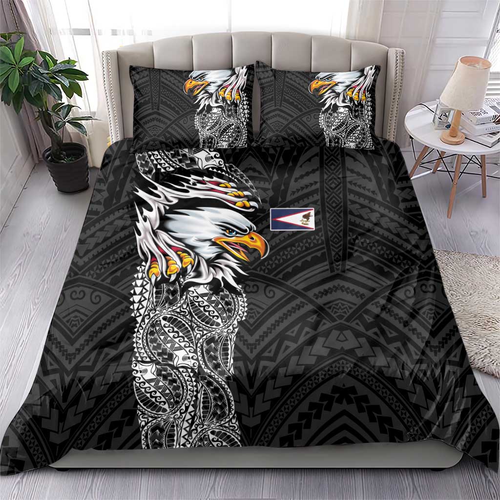 American Samoa Flag Day Bedding Set Tribal Tattoo with Eagle Black LT03 - Polynesian Pride