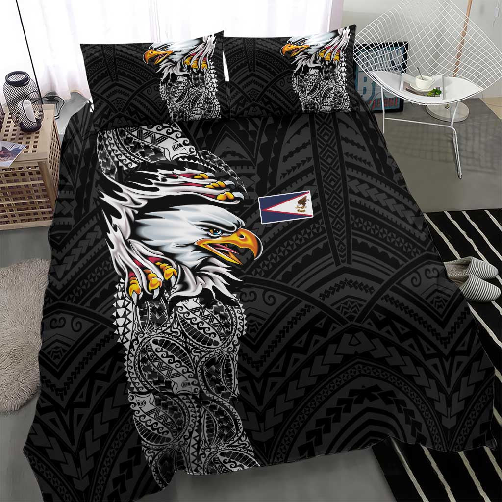 American Samoa Flag Day Bedding Set Tribal Tattoo with Eagle Black LT03 - Polynesian Pride