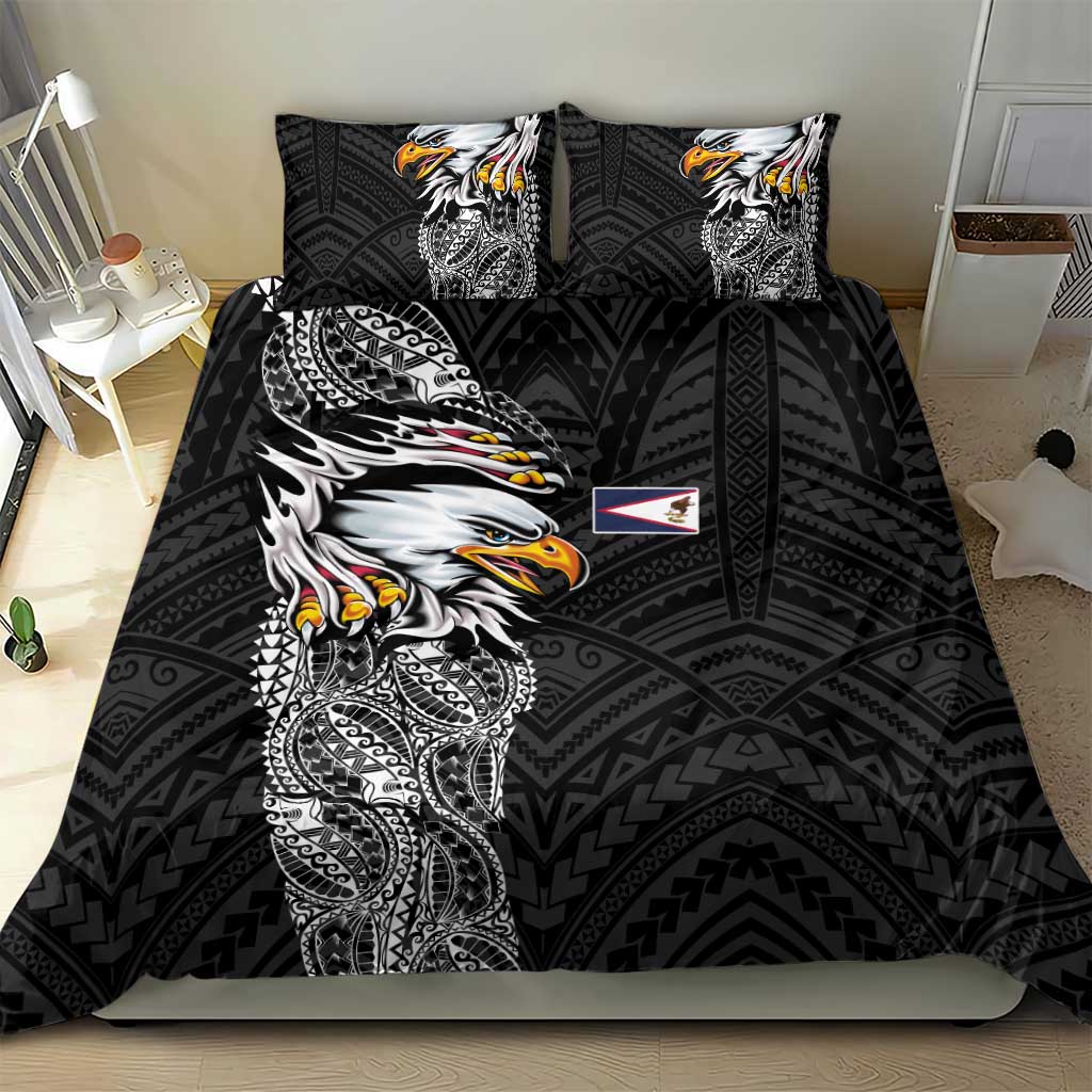American Samoa Flag Day Bedding Set Tribal Tattoo with Eagle Black LT03 - Polynesian Pride
