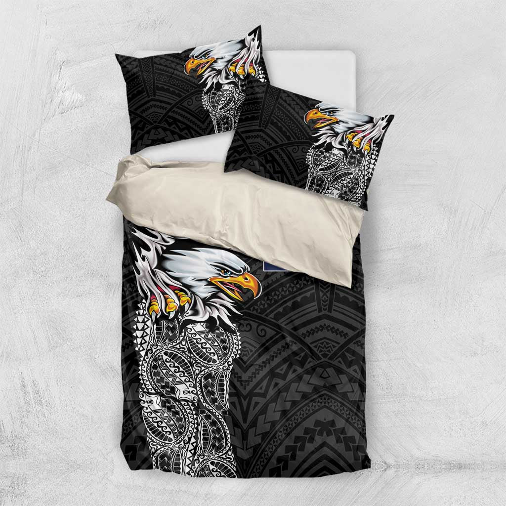 American Samoa Flag Day Bedding Set Tribal Tattoo with Eagle Black LT03 US Twin 172cm x 218cm Black - Polynesian Pride