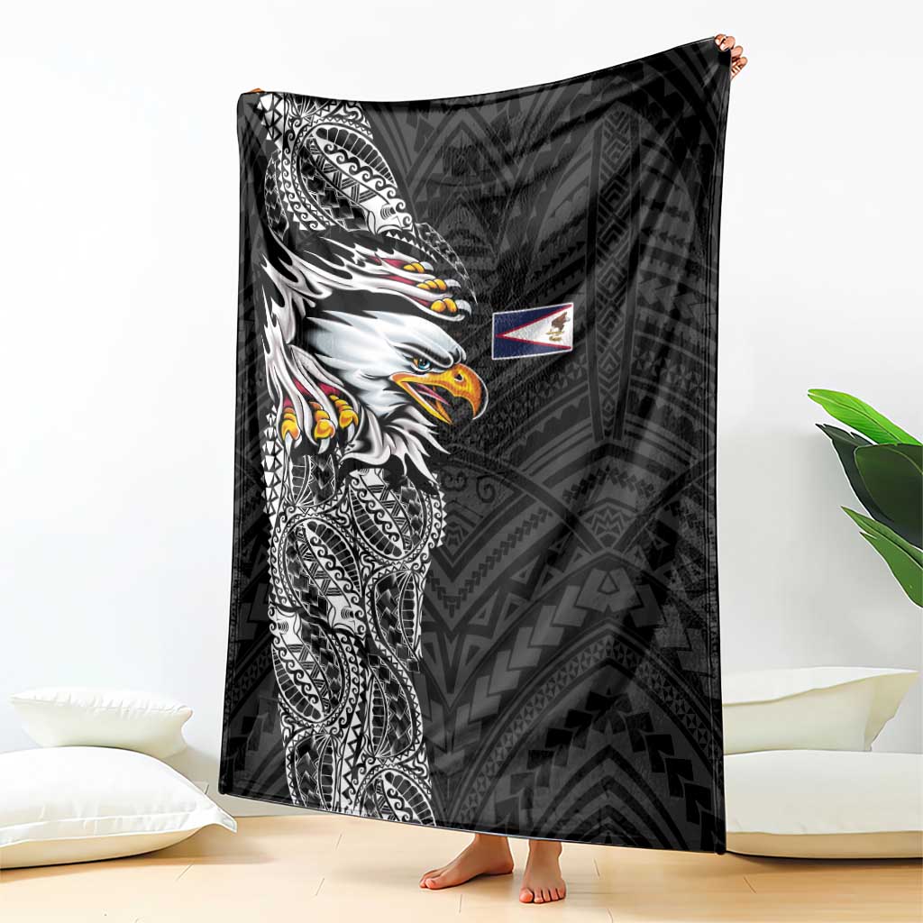 American Samoa Flag Day Blanket Tribal Tattoo with Eagle Black LT03 - Polynesian Pride