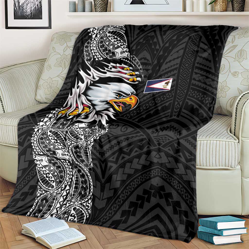 American Samoa Flag Day Blanket Tribal Tattoo with Eagle Black LT03 - Polynesian Pride