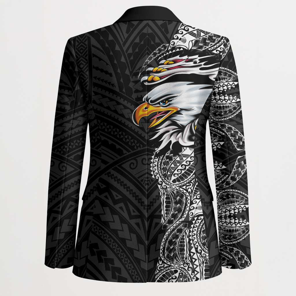 American Samoa Flag Day Blazer Tribal Tattoo with Eagle Black LT03 - Polynesian Pride