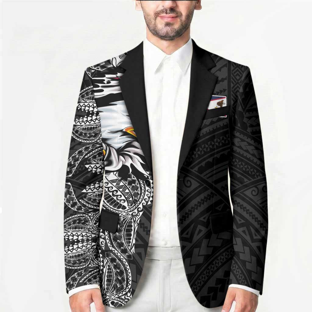 American Samoa Flag Day Blazer Tribal Tattoo with Eagle Black LT03 - Polynesian Pride