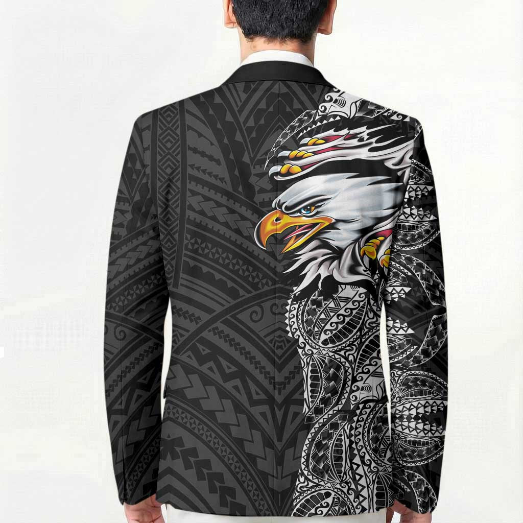 American Samoa Flag Day Blazer Tribal Tattoo with Eagle Black LT03 - Polynesian Pride