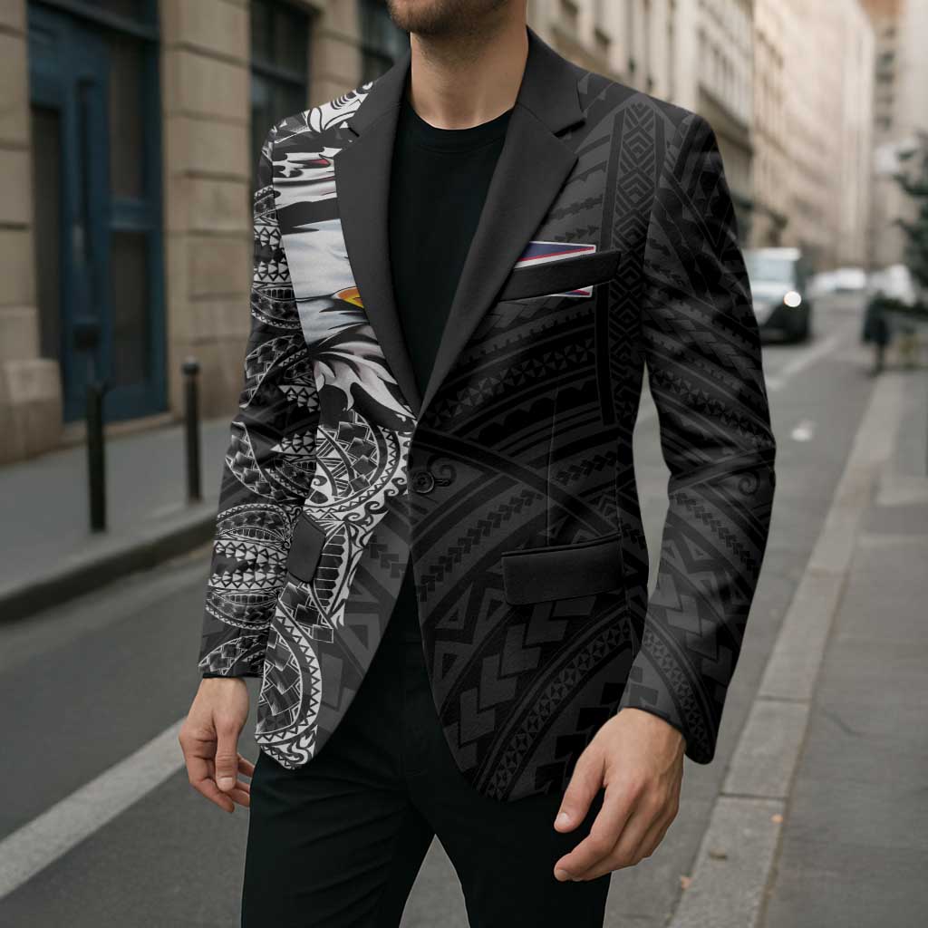 American Samoa Flag Day Blazer Tribal Tattoo with Eagle Black LT03 - Polynesian Pride