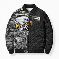 American Samoa Flag Day Bomber Puffer Jacket Tribal Tattoo with Eagle Black LT03 Unisex Black - Polynesian Pride