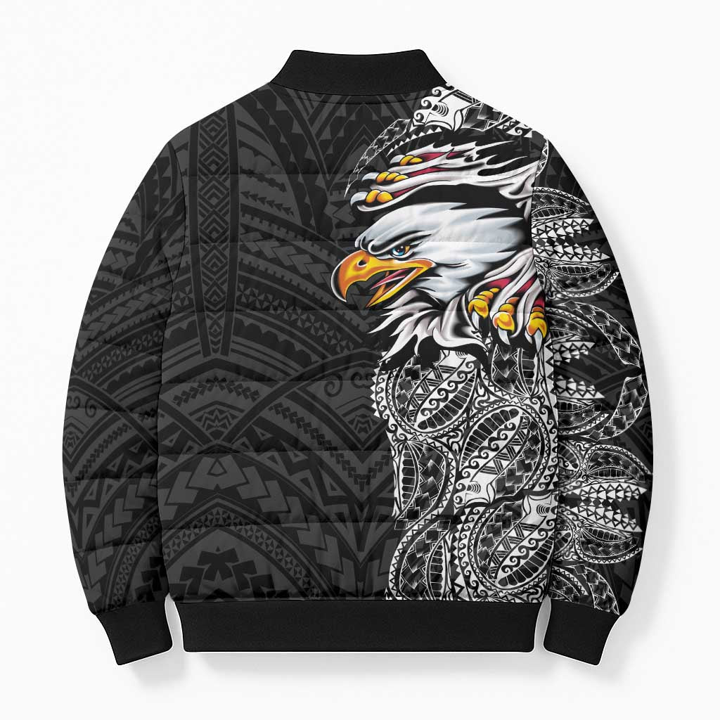 American Samoa Flag Day Bomber Puffer Jacket Tribal Tattoo with Eagle Black LT03 - Polynesian Pride