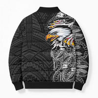 American Samoa Flag Day Bomber Puffer Jacket Tribal Tattoo with Eagle Black LT03 - Polynesian Pride