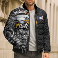 American Samoa Flag Day Bomber Puffer Jacket Tribal Tattoo with Eagle Black LT03 - Polynesian Pride