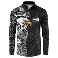 American Samoa Flag Day Button Sweatshirt Tribal Tattoo with Eagle Black LT03 Black - Polynesian Pride