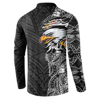 American Samoa Flag Day Button Sweatshirt Tribal Tattoo with Eagle Black LT03 - Polynesian Pride
