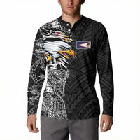 American Samoa Flag Day Button Sweatshirt Tribal Tattoo with Eagle Black LT03 - Polynesian Pride
