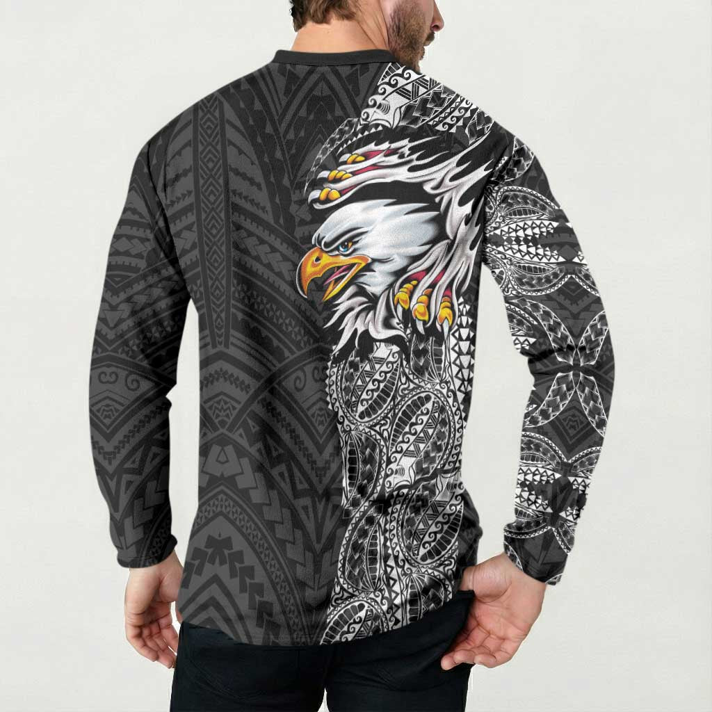 American Samoa Flag Day Button Sweatshirt Tribal Tattoo with Eagle Black LT03 - Polynesian Pride