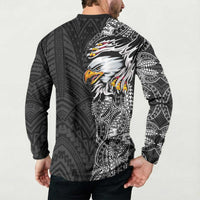 American Samoa Flag Day Button Sweatshirt Tribal Tattoo with Eagle Black LT03 - Polynesian Pride