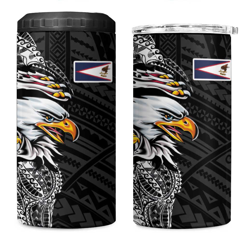 American Samoa Flag Day 4 in 1 Can Cooler Tumbler Tribal Tattoo with Eagle Black LT03 One Size: 16 oz Black - Polynesian Pride