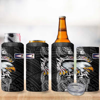 American Samoa Flag Day 4 in 1 Can Cooler Tumbler Tribal Tattoo with Eagle Black LT03 - Polynesian Pride