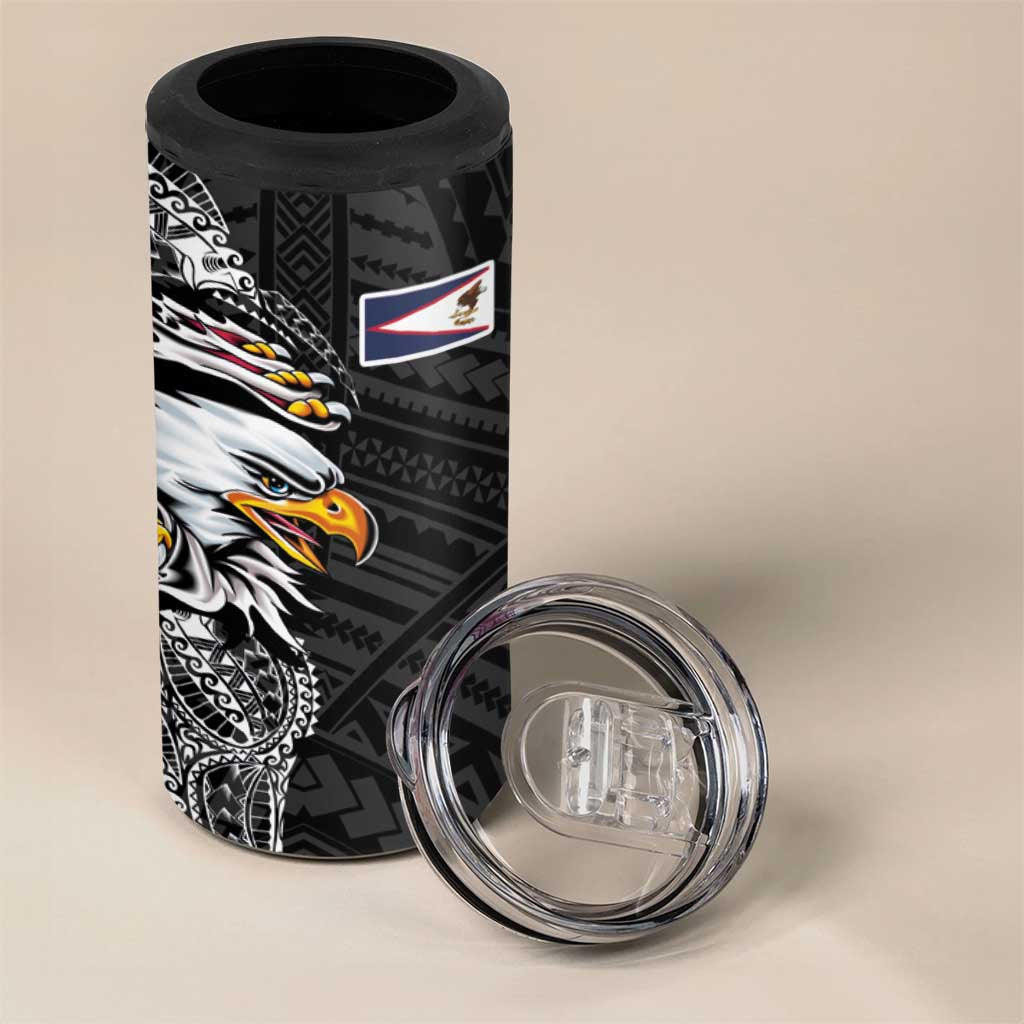 American Samoa Flag Day 4 in 1 Can Cooler Tumbler Tribal Tattoo with Eagle Black LT03 - Polynesian Pride